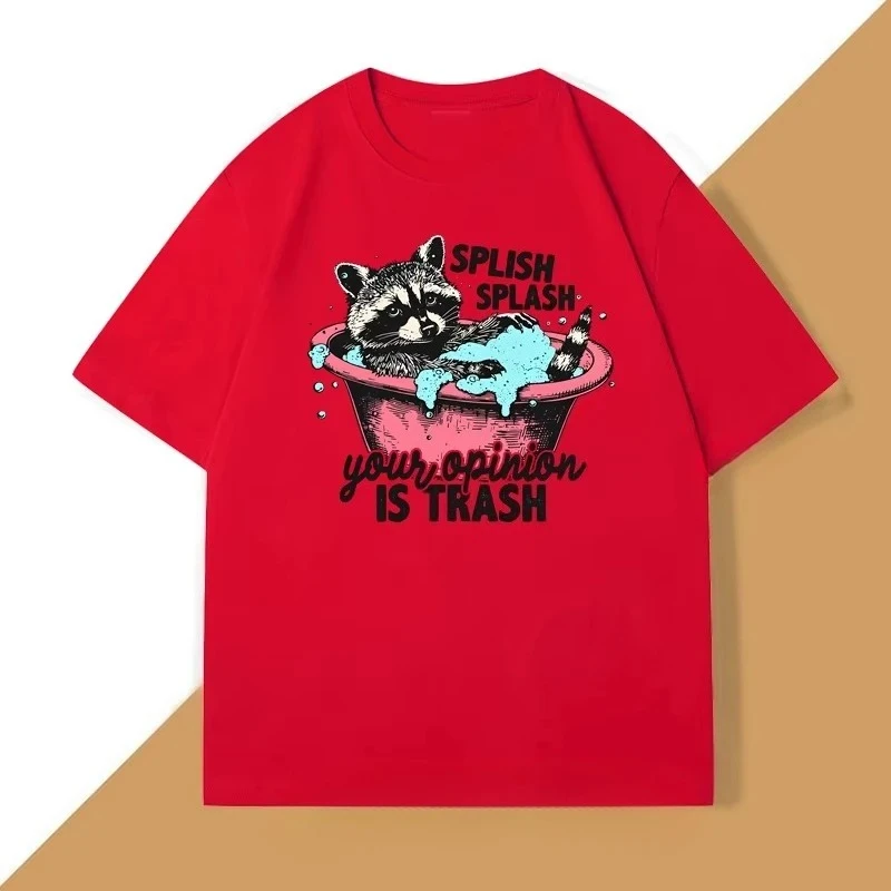 Splish Splash Your Opinion Is Trash camisetas gráficas divertidas camiseta Vintage de mapache hombres mujeres cuello redondo