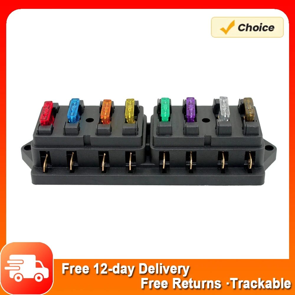 6/8 Way Fuse Holder Box Car Vehicle Automotive Circuit Blade Fuse Block w/ 6/8 Standard Fuses for Automotive Marine Applications