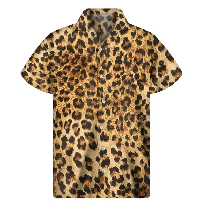 New Design Leopard Hawaiian Shirts For Men Clothing 3D Print Aloha Beach Shirt Women Short Sleeve Y2k Street Tops Lapel Blouse