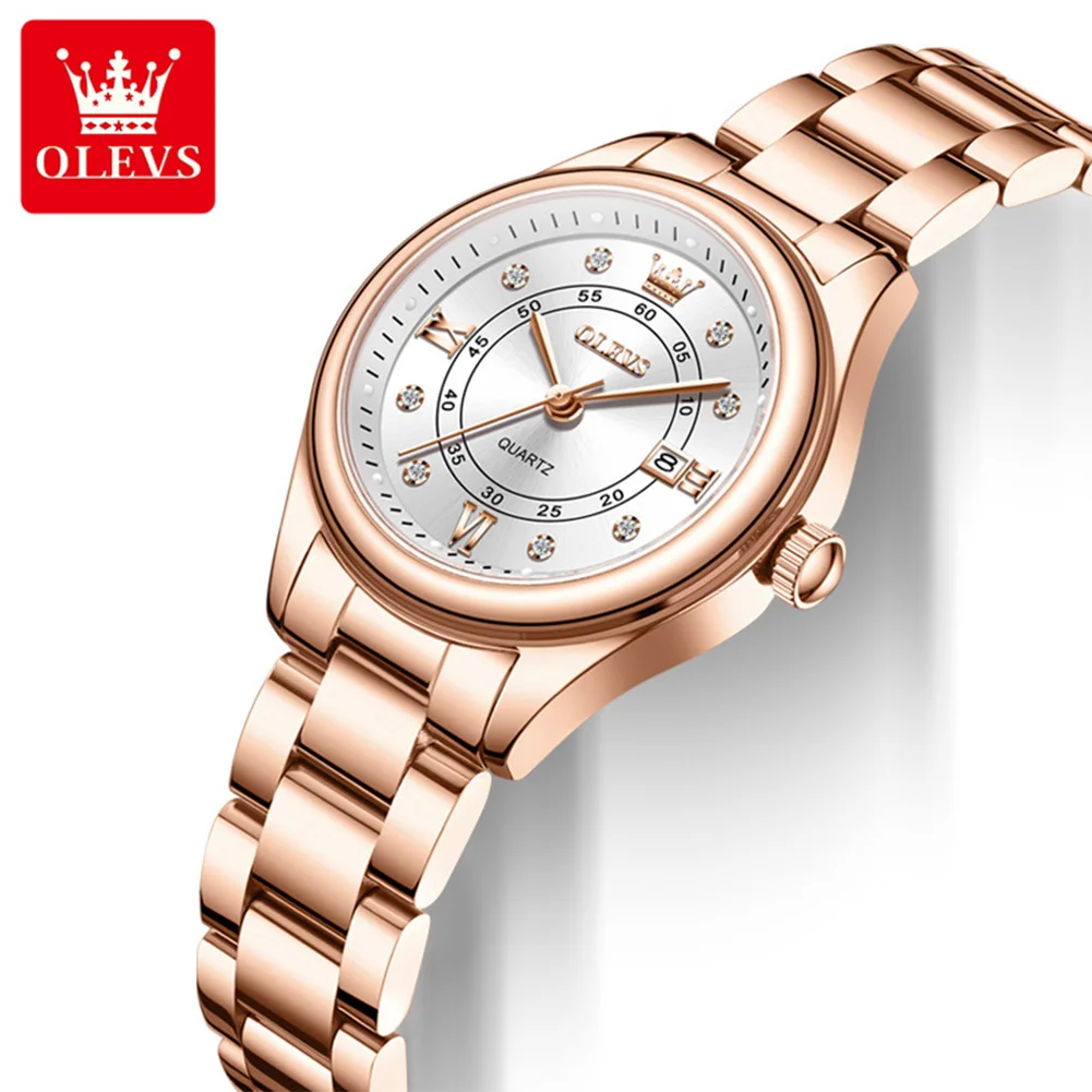 OLEVS 5683 Elegant Ladies Wristwatch Auto Date Solid Steel Strap Waterproof Quartz Women's Watches  Luxury Original