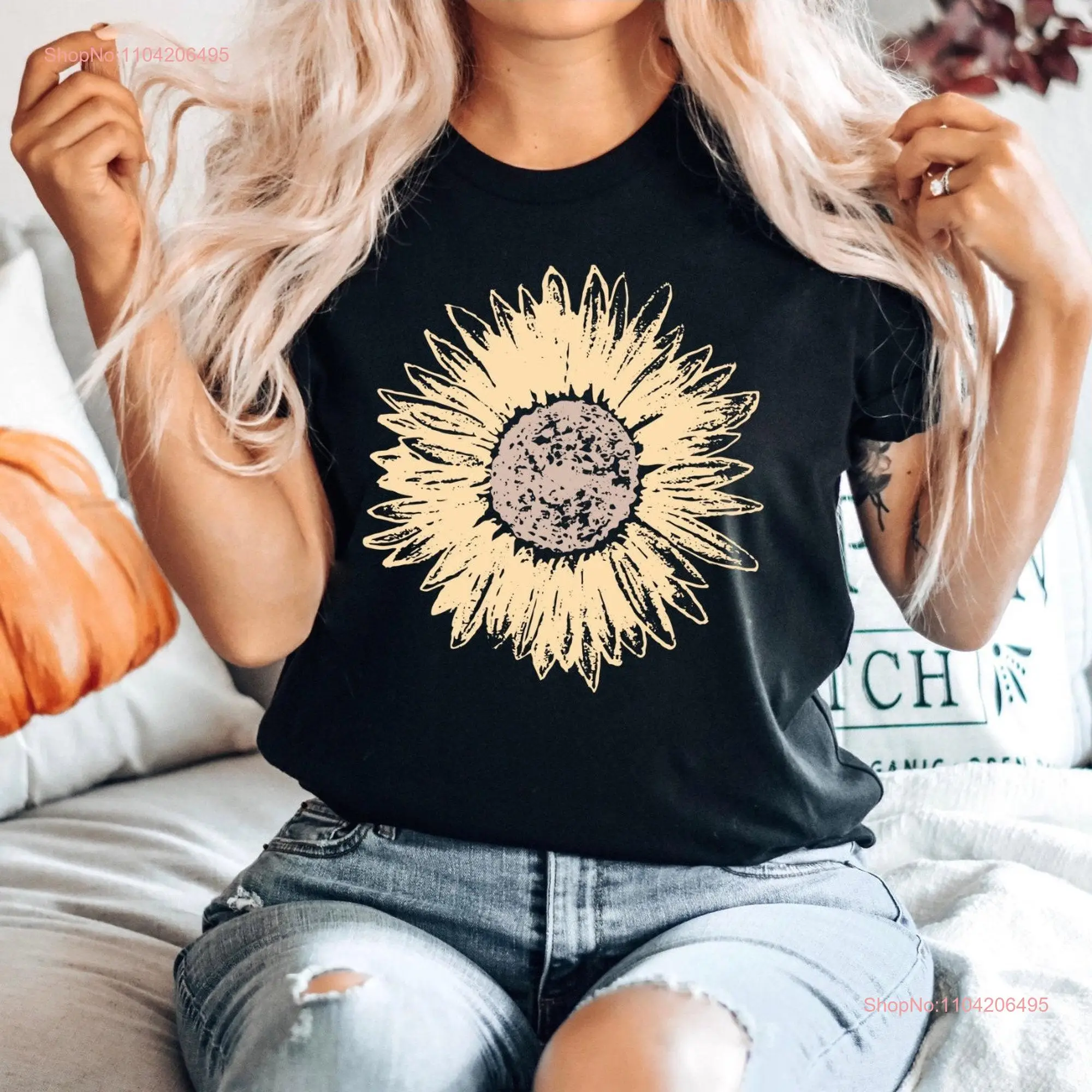 Sunflower T Shirt Floral Flower Fall Clothing Plus Size Garden Womens Sunshine long or short sleeves