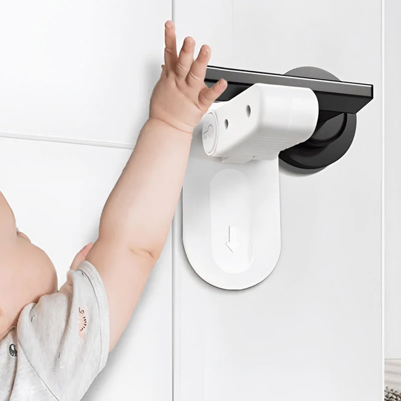 قفل باب الثلاجة والفريزر الأبيض سهل التركيب، قفل باب غرفة النوم، يدور بدون فتحات حفر، لا يتطلب أدوات أو حفر