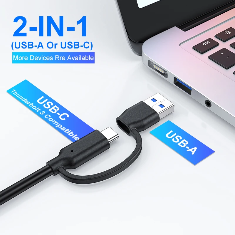 RSHTECH 2 in 1 USB C Cable Fast Charging 10Gbps Data Sync USB A/C 3.0 to USB Type C Cable for laptop tablet mobile phone