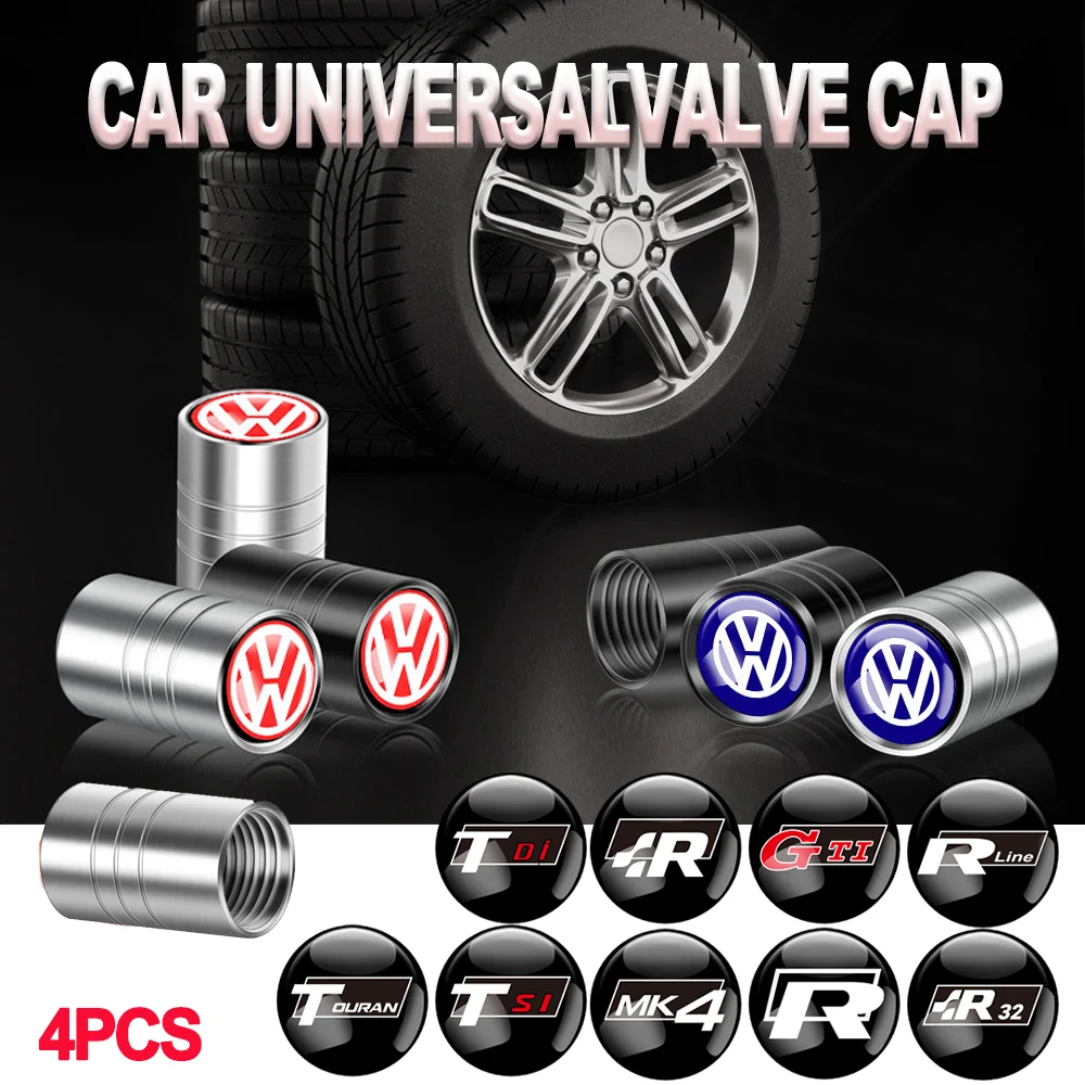 4PCS Metal Car Valve Caps Wheel Tires Air Tyre Stem Protective Caps Cover Auto Accessories For VW Volkswagen Rline GTI TSI TDI R