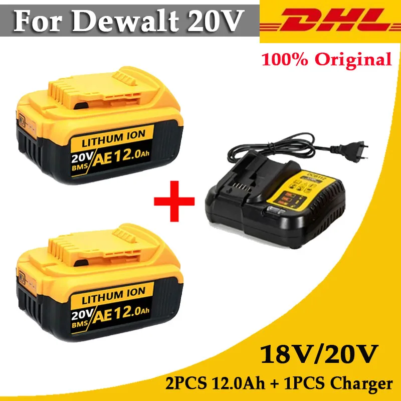 Original 20V DCB200 12Ah Replacement Li-ion Battery for DeWalt DCB205 DCB201 DCB203 Power Tool Battery 20 Volt MAX With Charger