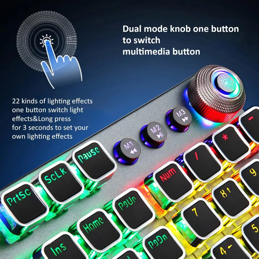 AULA-Teclado mecánico Retro para videojuegos, teclas cuadradas brillantes, retroiluminadas, con cable USB 104, antighosting, para PC y portátil