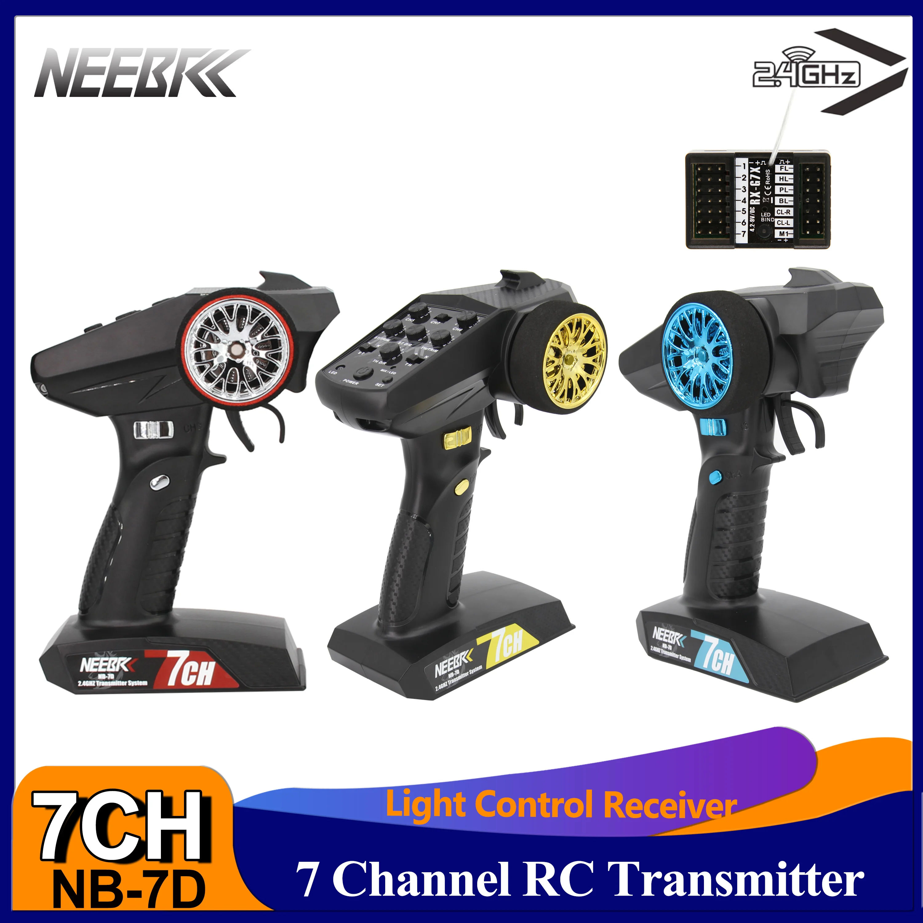 Newest 7CH Transmitter NEEBRC NB-7D 7 Channel w/ Light Control Receiver Set 2.4G Remote Controller for RC Car Tank Boat Model