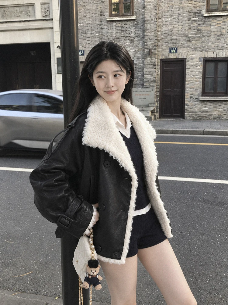 Winter White Duck Down Double-breasted Outwears Women Big Collar Fur Integrated Parka Down Jacket Female Loose Warm Down Jacket