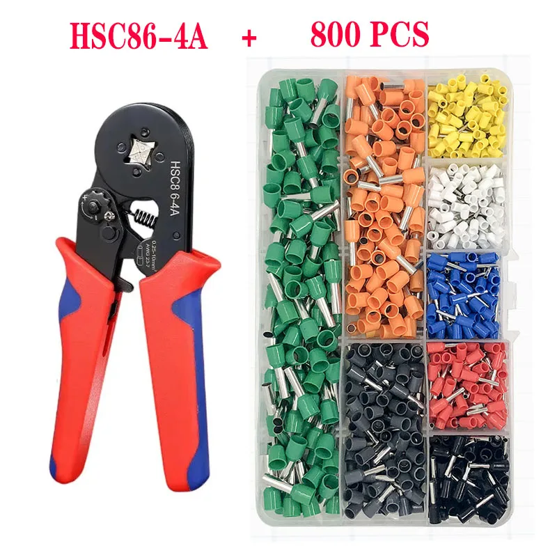 Crimping tool HSC8 6-4 0.25-10mm for ferrule tubular terminals ² 23-7AWG Ferrule Crimping Clamp Set Wire Head Electrician Tools