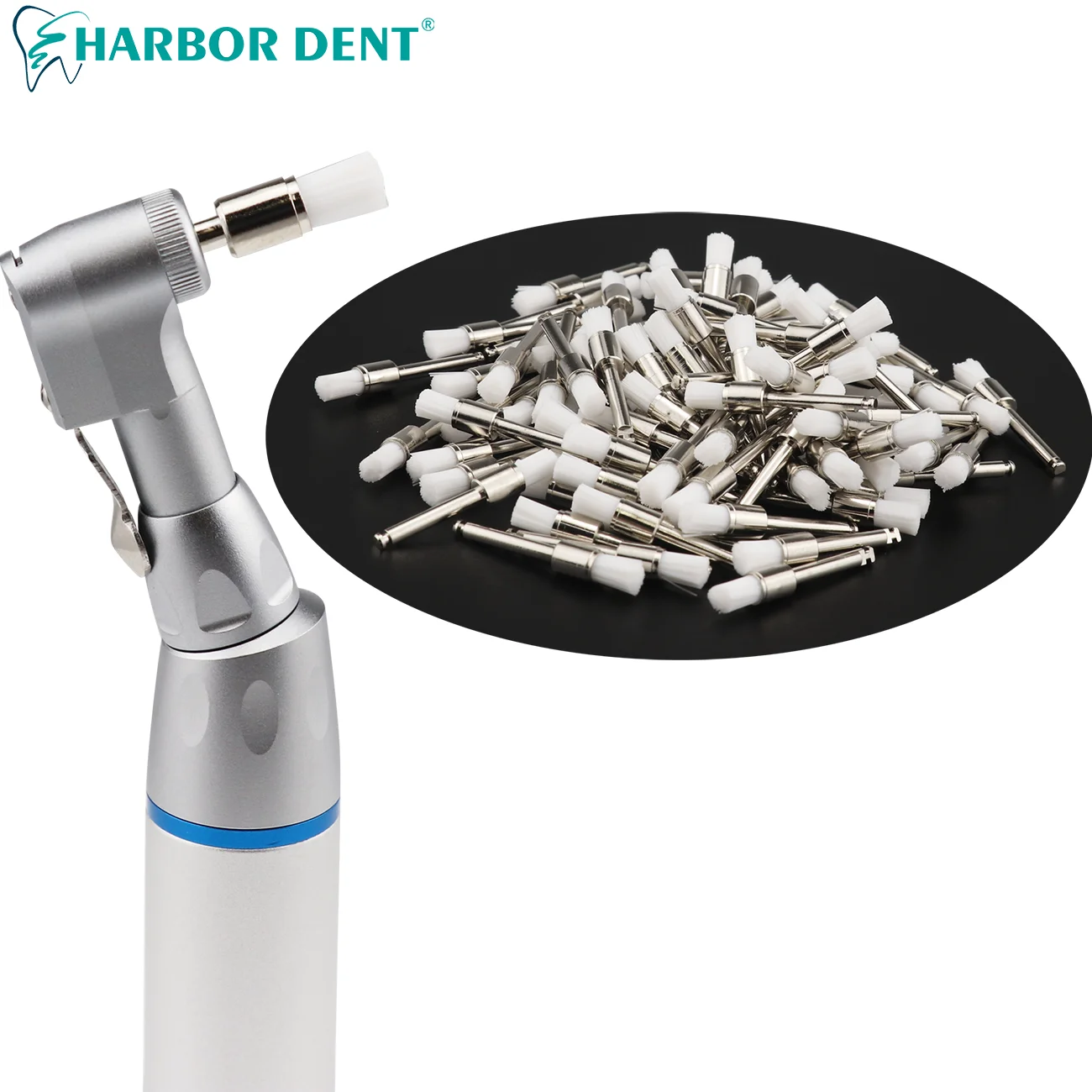 

100Pcs/Bag Dental Polishing Brushes Flat Type Nylon Latch Dental Prophy Polisher For Contra-Angle Handpiece