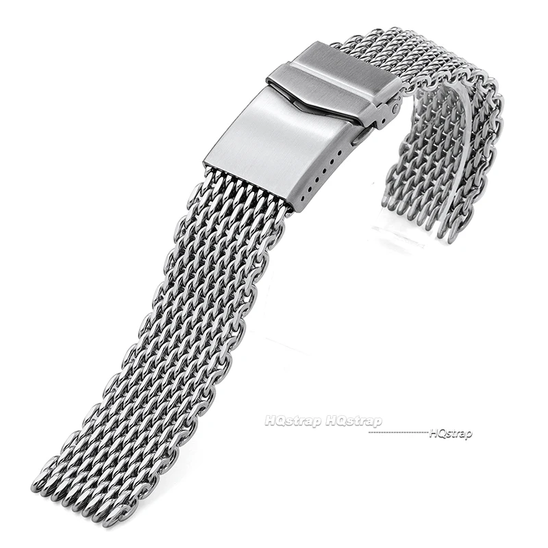 Solid Stainless Steel Shark Mesh Watchband for Seiko Adjustable Diving Buckle Watch Strap 4.0 Thicken Luxury Bracelet 18 20 22mm