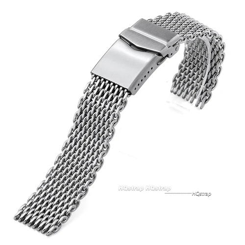 Imagen 2 del producto Correa de reloj de malla de tiburón de acero inoxidable sólido para Seiko, correa de reloj de hebilla de buceo ajustable 4,0, pulsera de lujo gruesa de 18, 20 y 22mm