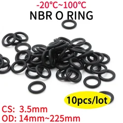 10pcs NBR O Ring Seal Gasket Thickness CS 3.5mm OD 14~225mm Nitrile Butadiene Rubber Spacer Oil Resistance Washer Round Shape
