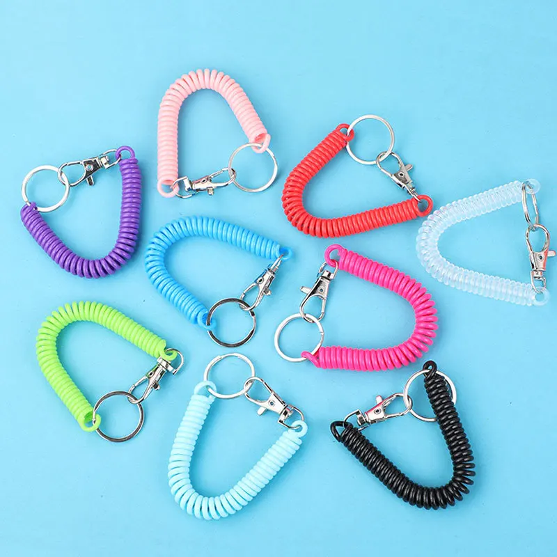 

500pcs 18cm Spiral Elastic Spring Rope Keychain Key Ring Metal Carabiner For Outdoor Anti-lost Phone Spring Key Cord Clasp Hook