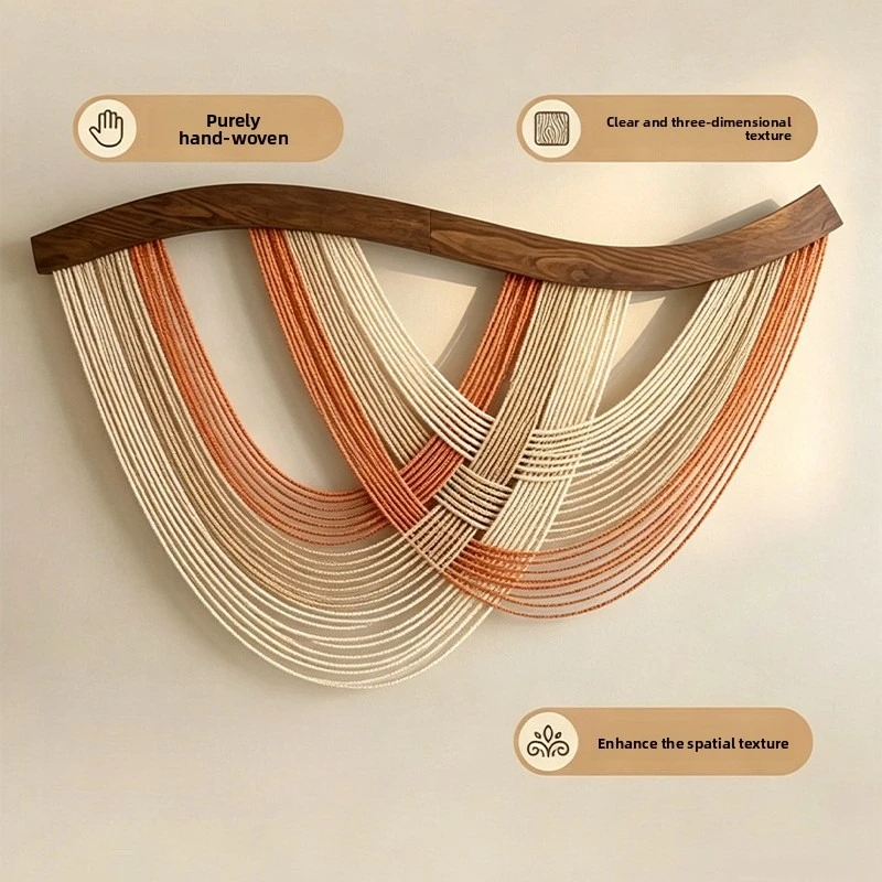 Boho Tapestry Wall Hanging Cotton Rope Wood Beam Art Ornament for Home Living Bedroom Room Decorations Pop Culture Decoration
