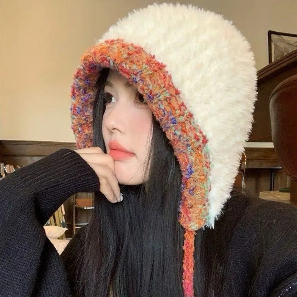 Cute Plush Knitted Hat Thickened Knitted Plush Hat Ear Protection Fisherman Cap