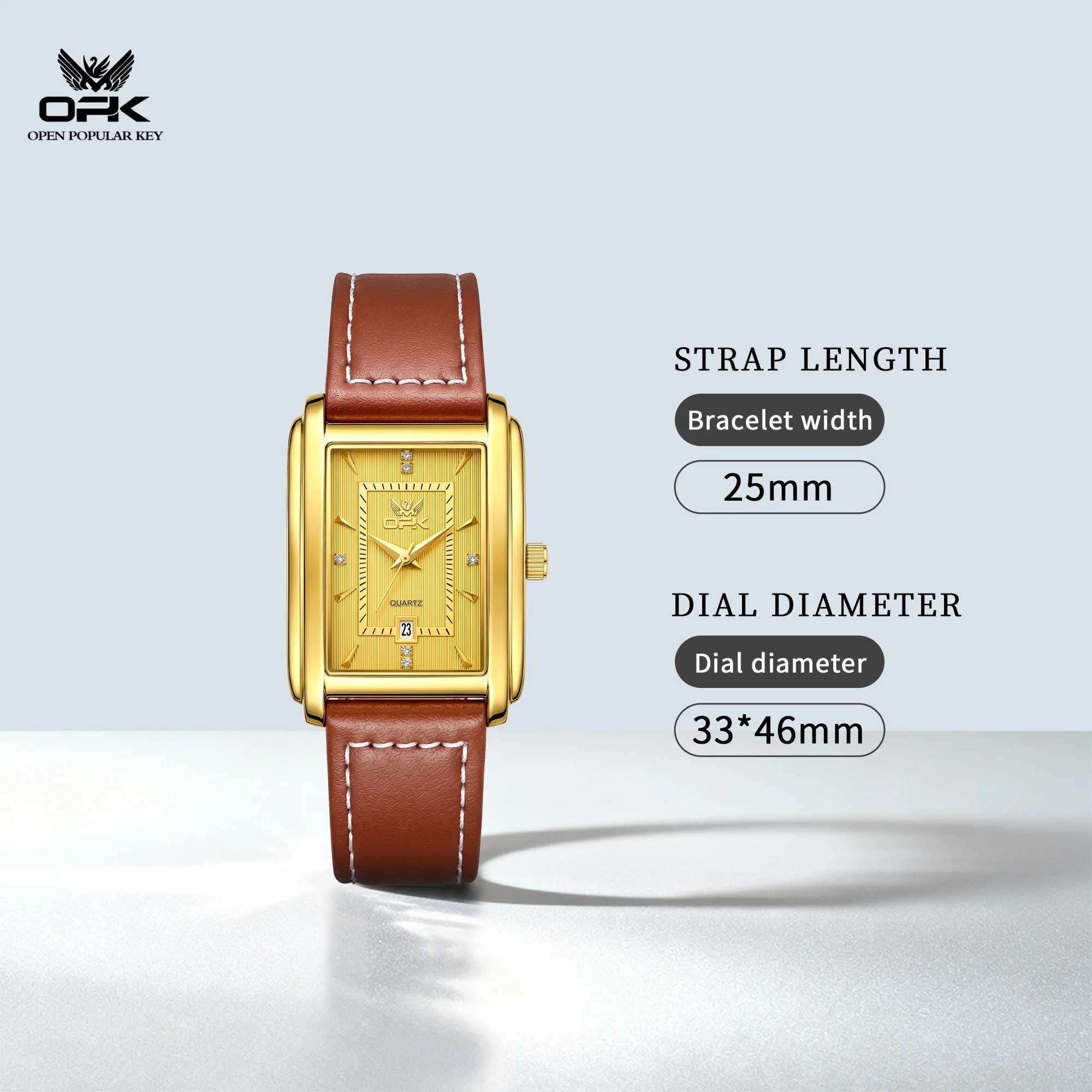 OPK 6106 Luxury Quartz Movement Watch For Men Classic Rectangular Dial Leather Strap 30m Waterproof Calendar Window Watch