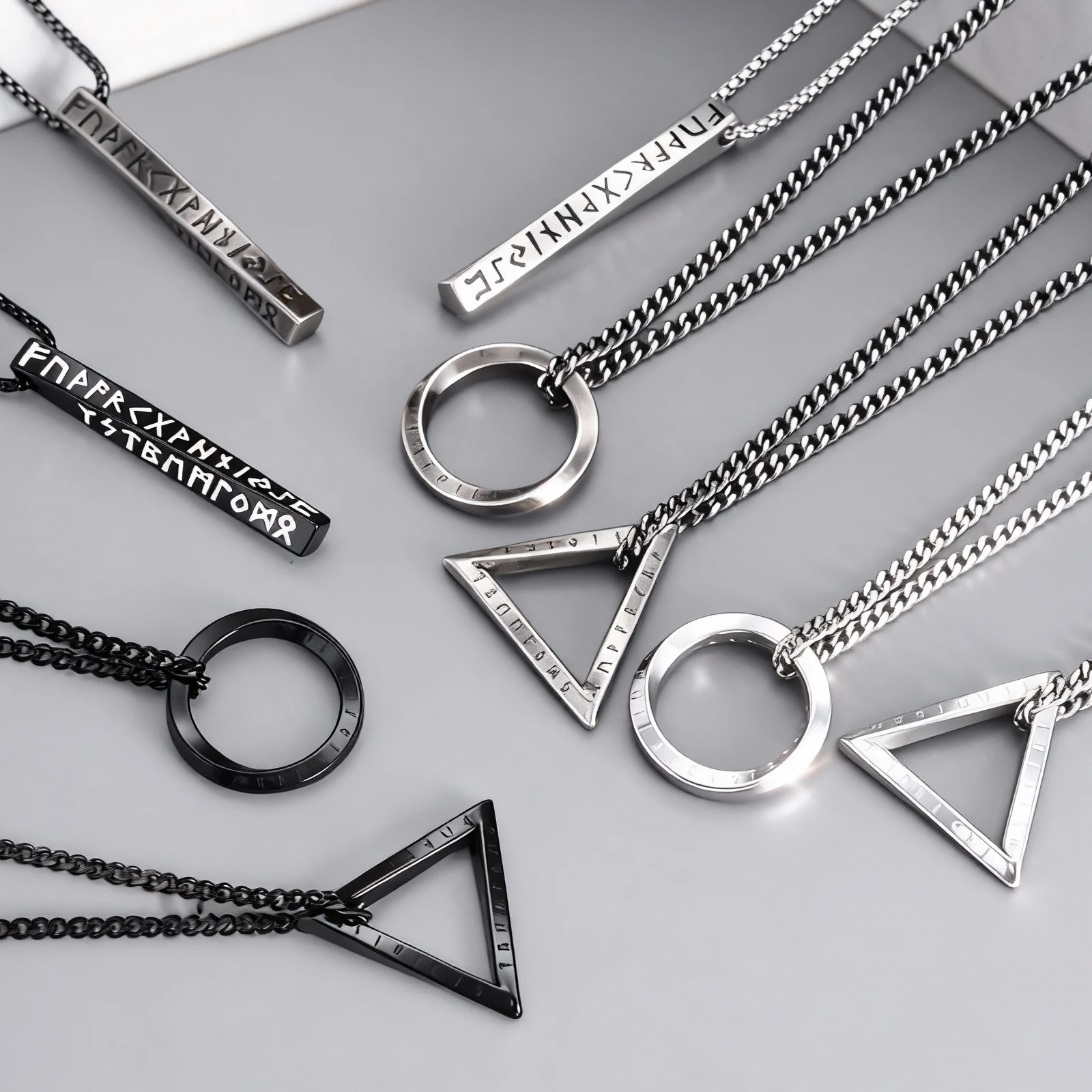 Herren Wikinger Rune Talisman Halskette, Vintage Edelstahl Mobius geometrische Halskette, Schmuck Geschenk für BBF Papa Sohn Ehemann – Detail 5