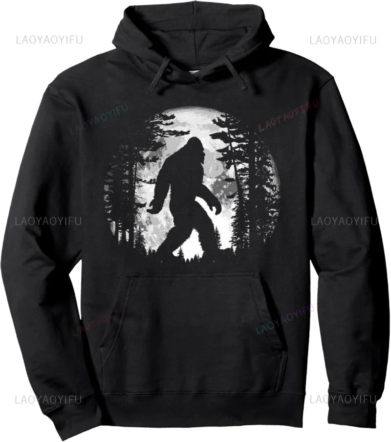 

Man Clothing Funny Pattern Jumper Bigfoot Night Stroll Cool Hoodie Tree Tunnel Sasquatch Pullover Hoodies Novelty Trend