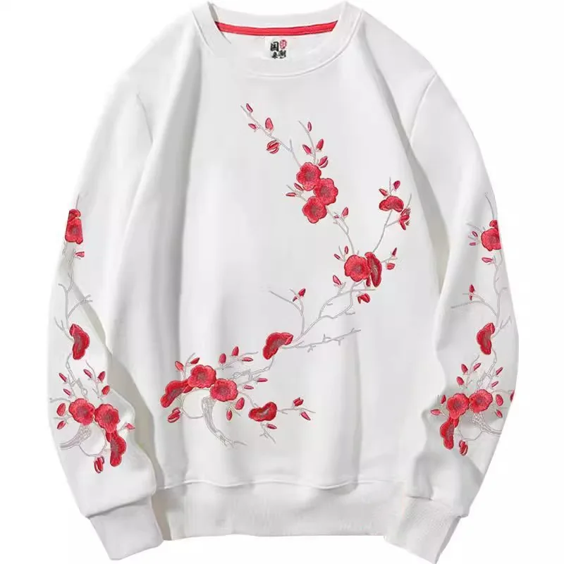 

3D Cherry blossoms Men Crew Neck Long Sleeve Sweatshirt Oriental Style Casual Pulllovers Fashion Breathable Comfortable Male Top