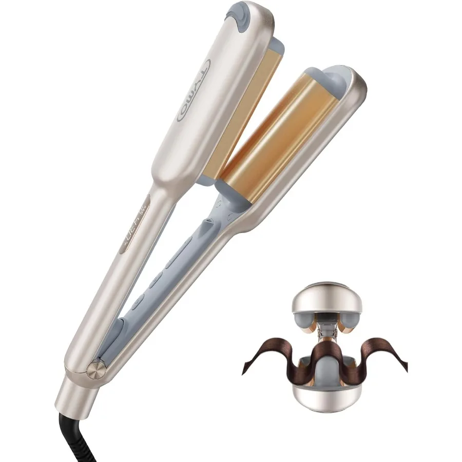 

Curling Iron Hair Crimper Waver - ROVY Beach Waves Curling Wand Ionic Deep Waver Hair Curler Tool with Ceramic 3 Barrel for Wom