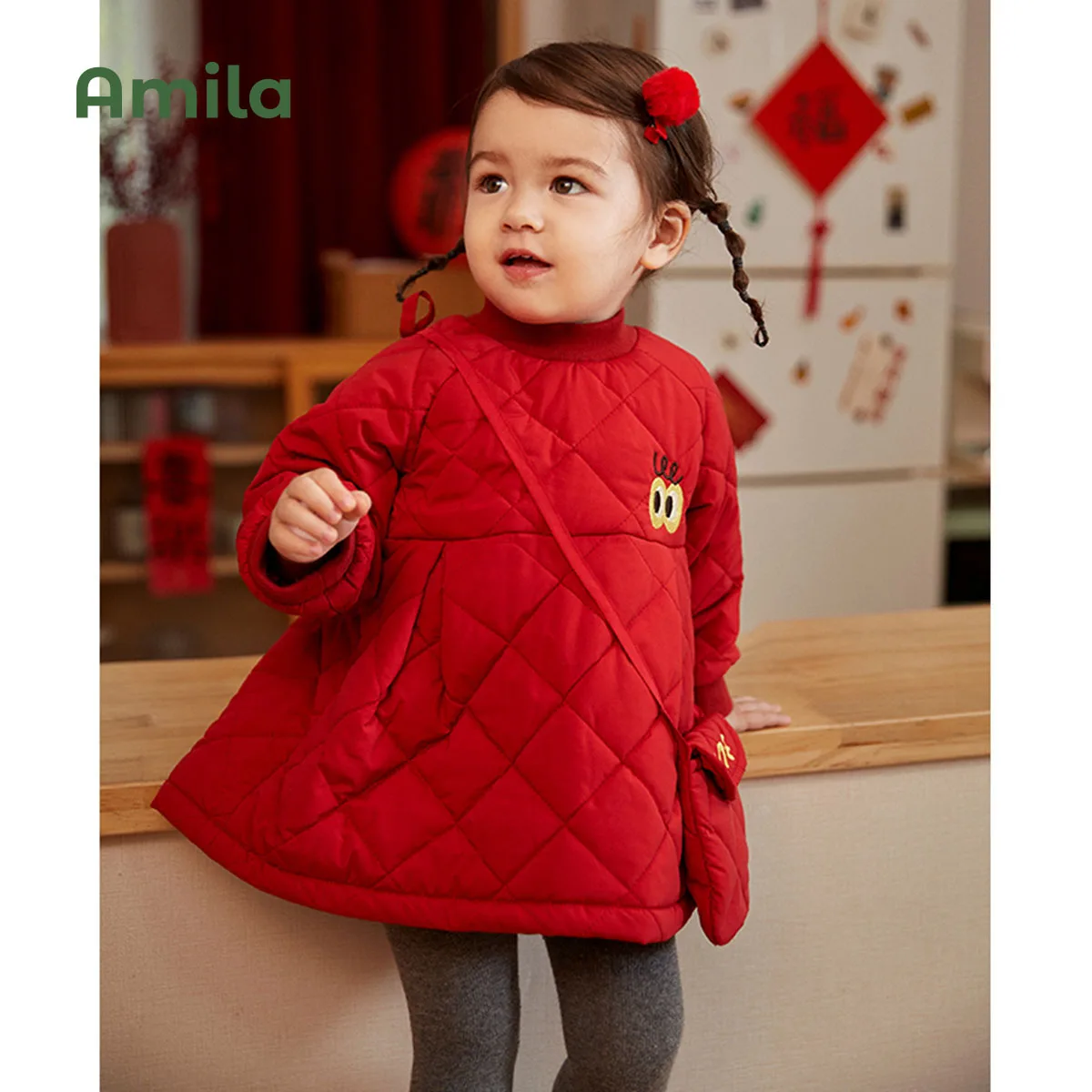 Amila Children\'s Clothing For Girls 2024 Breathable Material New Cute Red Long  Sleeves Cotton Clothes For Baby Childs