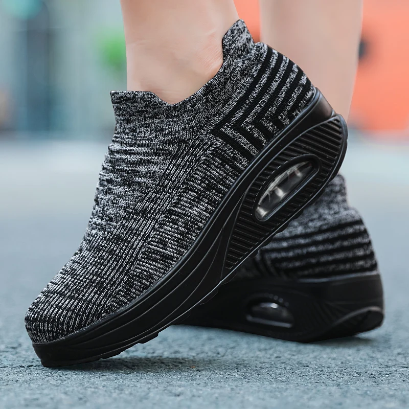 Women Walking Shoes casual Mesh Shoes Fashion Platform Slip-On Sneaker Air Cushion Gym Modern Dance Shoes
