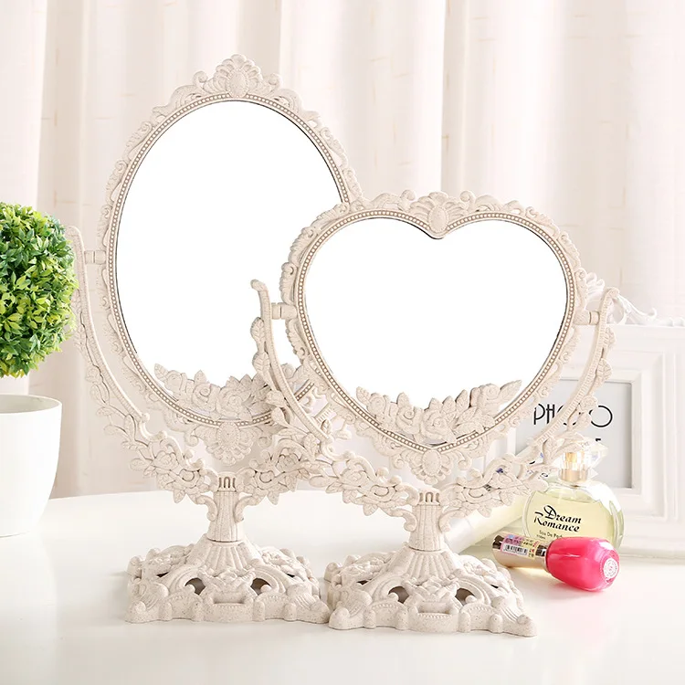 Rotating Women Makeup Mirror Vintage Floral Oval Round Handhold Mirror Princess Elegant Makeup Beauty espelho de maquiage ZM1202