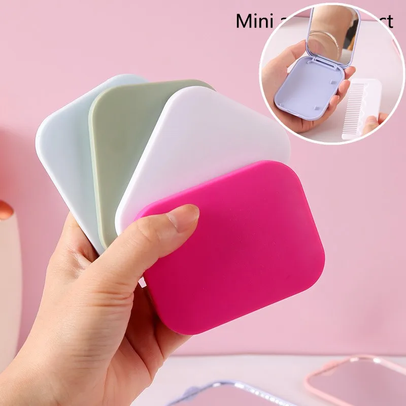 1 szt. Urocze lusterko do makijażu w kształcie makaronika, w pastelowych kolorach, przenośne, mini, składane, z grzebieniem, trwałe, idealne na prezent, narzędzie do makijażu.