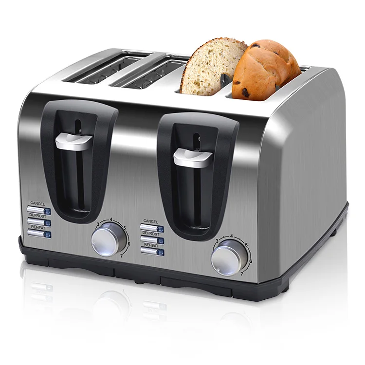 

Retro Wide Slot Bagel Big Breakfast Pop up Stainless Steel Bun Electric Sandwich Bread 4 Slice Toaster