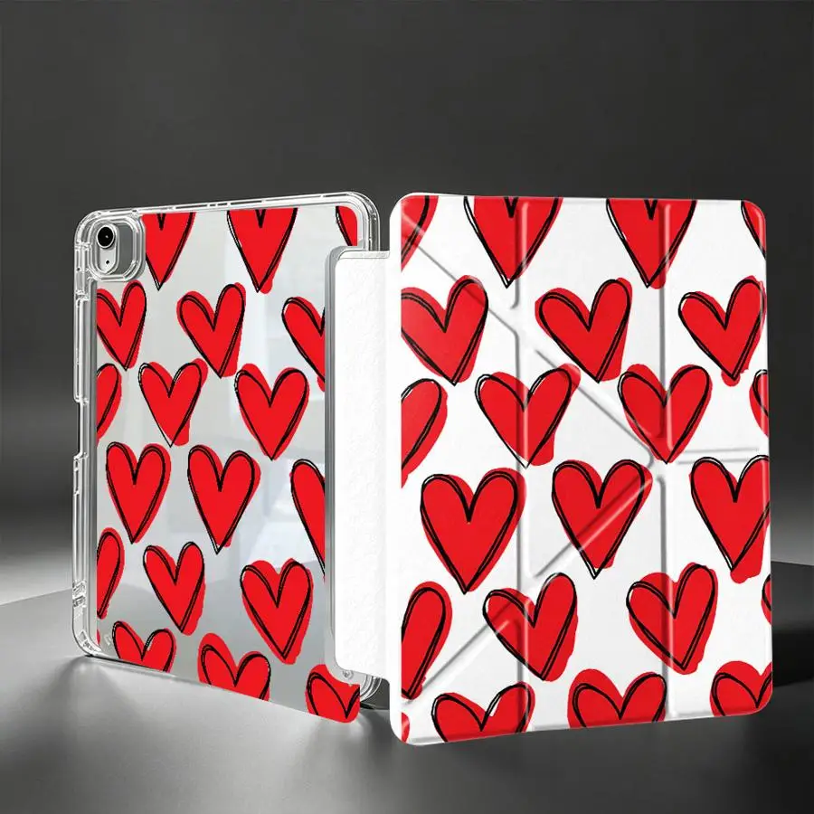 Tablet Case For Samsung Galaxy Tab A8 A11 S7 FE S8 S10 Lite S9 Plus A9 Plus With Pen Slot Cover Red Hearts
