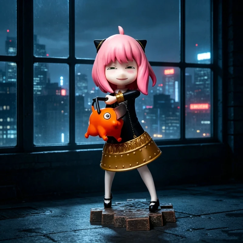 Anya Cosplay Kettensägen-Hund Pochita Figur mit Doppelkopf-Skulptur zum Austauschen, verpackt in Box, PVC-Puppe, Heim-Desktop-Dekoration