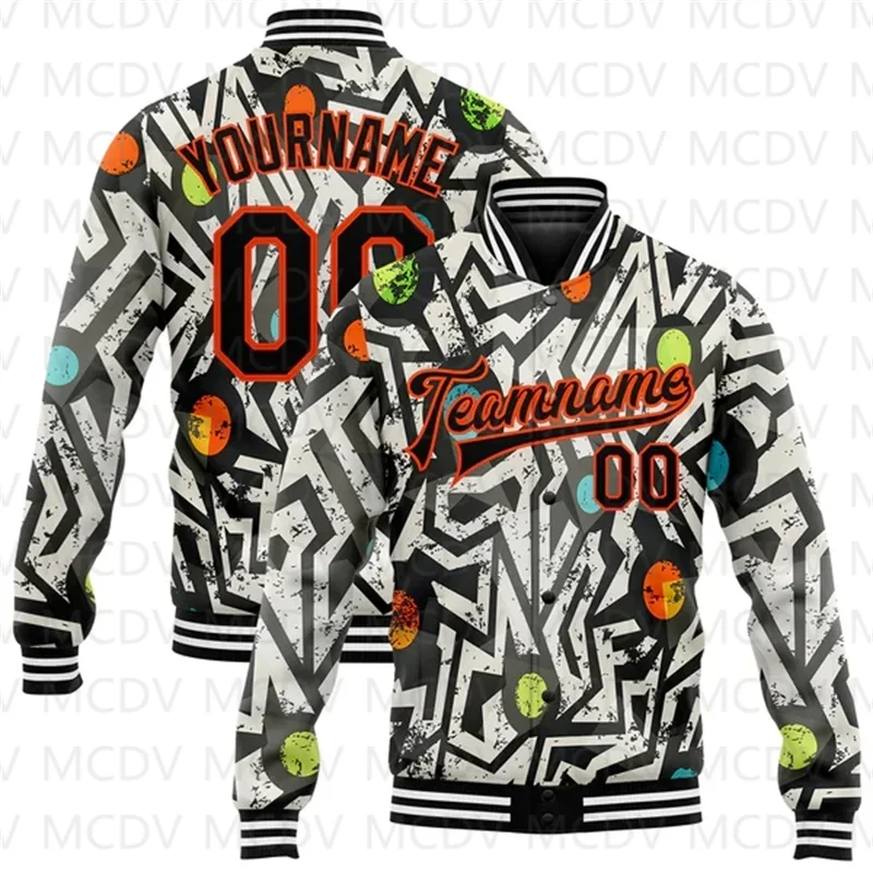 Custom Graffiti Pattern Gold-Green Grunge Art With Dinosaur And Words 3D Bomber Full-Snap Varsity Letterman Jacket
