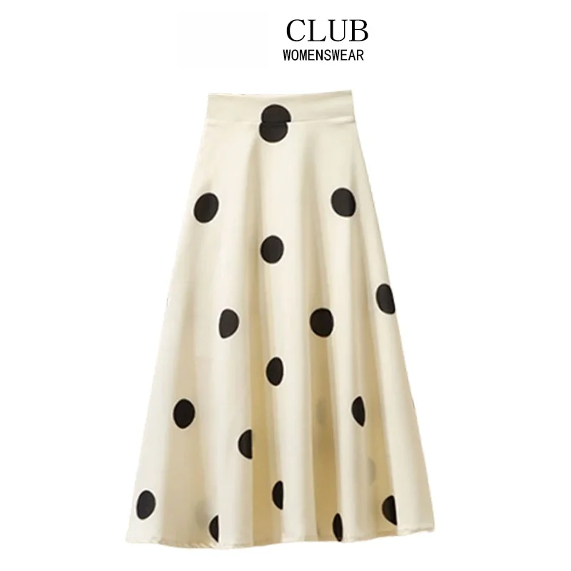 

Элегантная юбка миди в горошек для полных женщин, больших размеров, с завышенной талией, А-силуэт, весенняя мода, повседневный стиль для офиса и прогулок