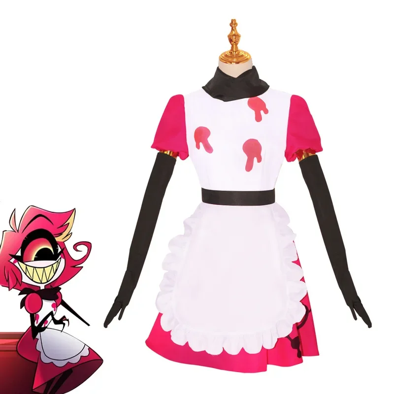 

Animal Hazbin Cosplay woman costume, Alastor Blitzo Hotel, Red Tempered Red striped wig, Charlie Millie Angel Dust, Uniform