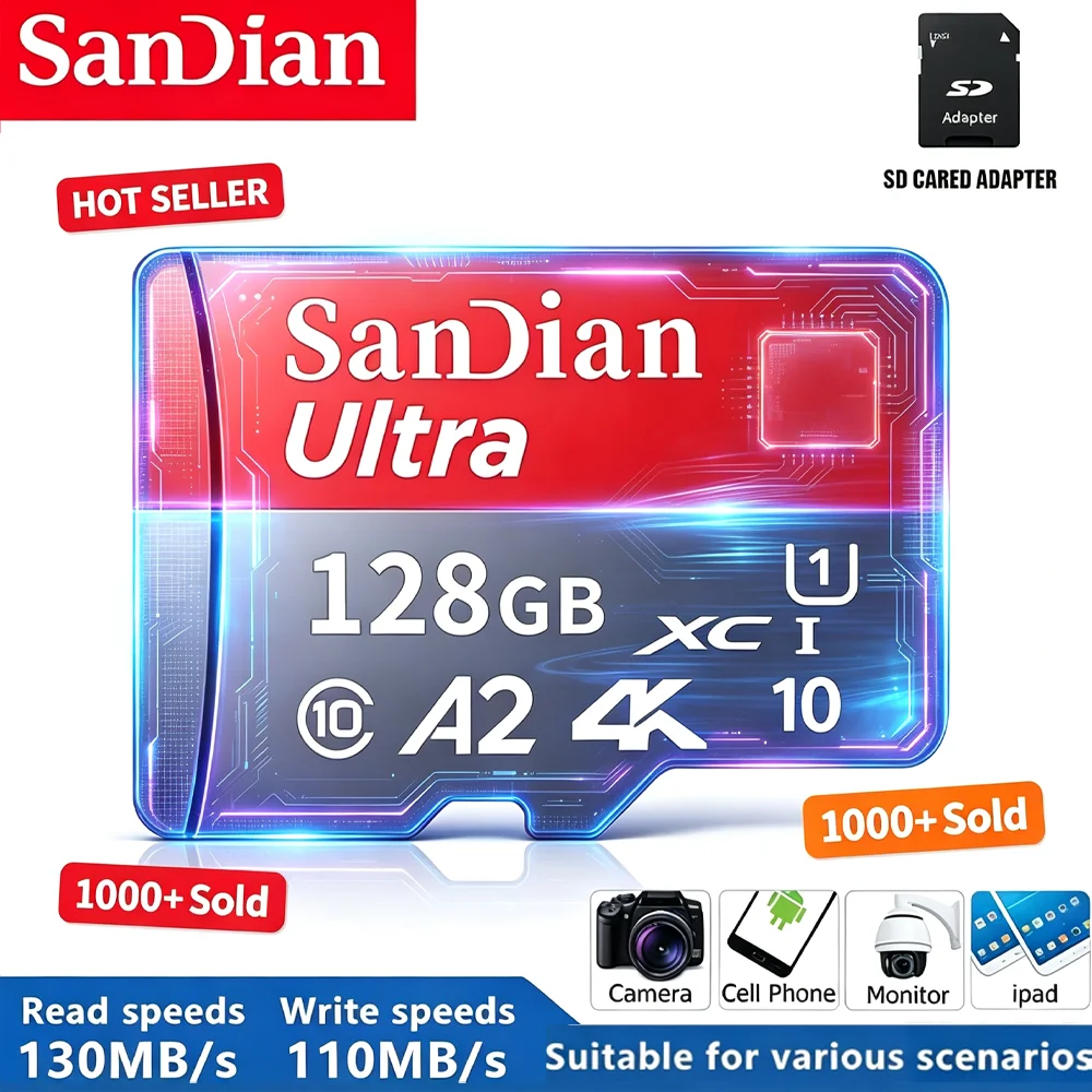بطاقة ذاكرة SD مايكرو TF 32 جيجابايت 64 جيجابايت 256 جيجابايت 512 جيجابايت 128 جيجابايت، سريعة ورائجة جداً، للتابلت والهاتف والطائرات بدون طيار، عالية السرعة، الأكثر مبيعاً، 2026