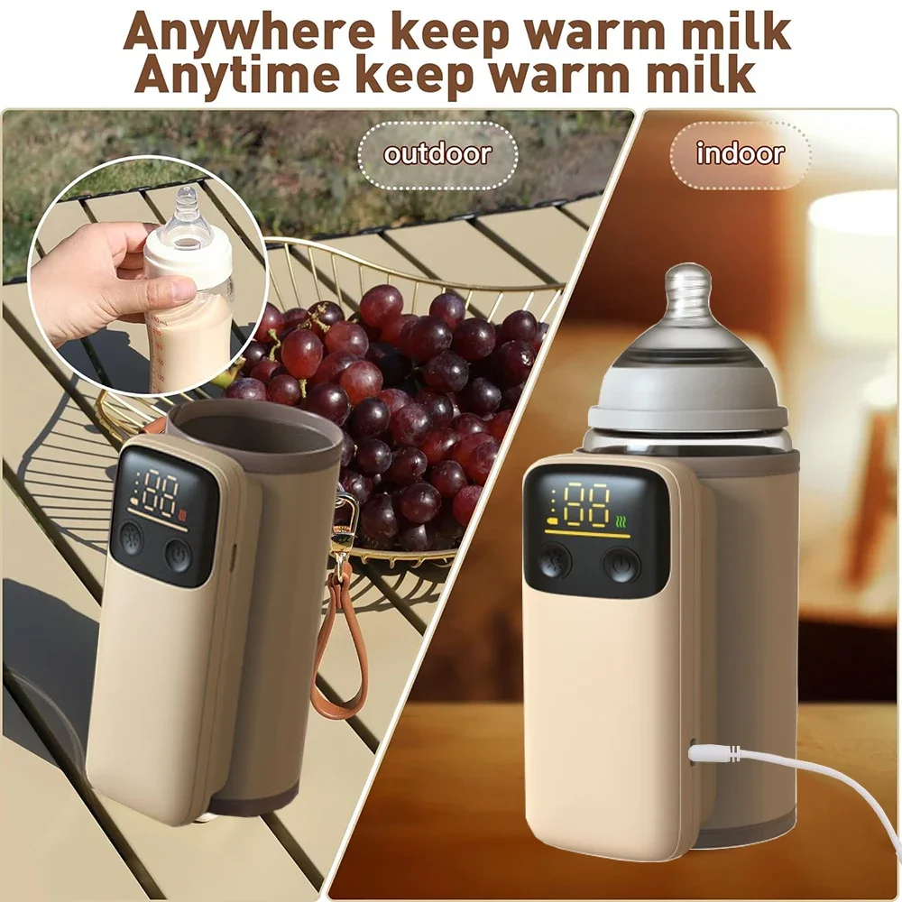 Rechargeable Portable Bottle Warmer with Fast Charging Cordless Milk Warmer with Temperature Control for Traveling Camping Home