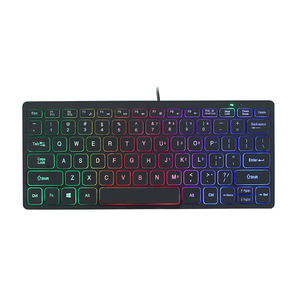 1PCS RGB Colorful Backlit 78keys Wired Keyboard Mini Small Size USB Set Home Office Universal Laptop Desktop External Keypad