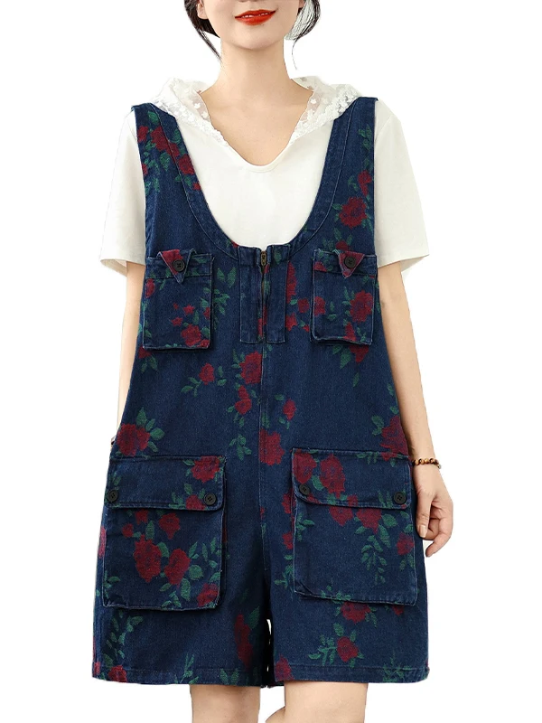 Pantaloni da lavoro estivi in denim sottile da lavoro Pantaloni ort Tute da donna di grandi dimensioni personalizzate con fiori intrecciati a gamba larga Pantaloni casual