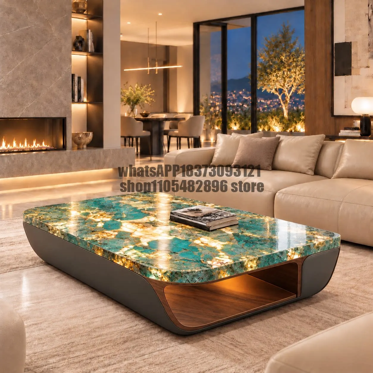 Green luxury stone villa coffee table living room custom square modern design large flat luxury stone
