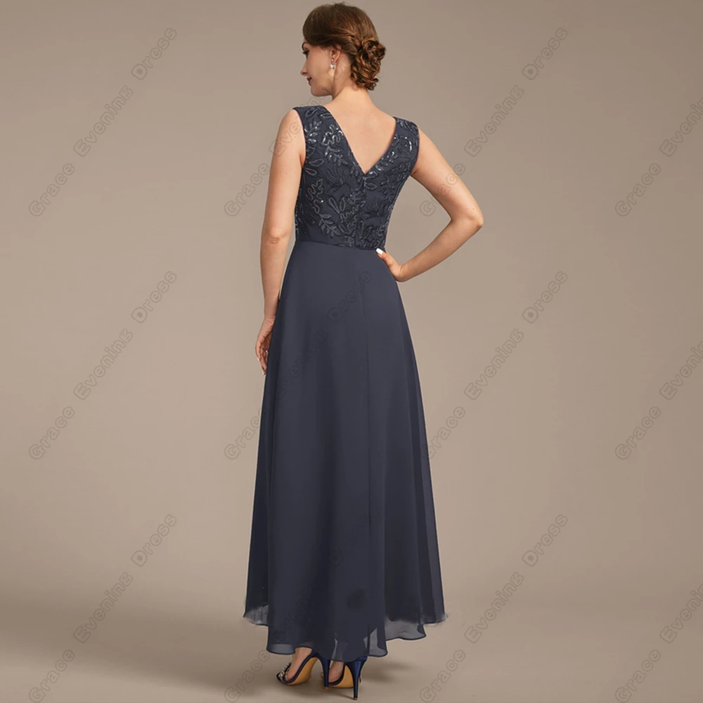 Abiti da madre della sposa blu Navy per le donne 2024 abiti da festa di nozze a tre quarti con pizzo estate nuovo Chiffon Vestido De