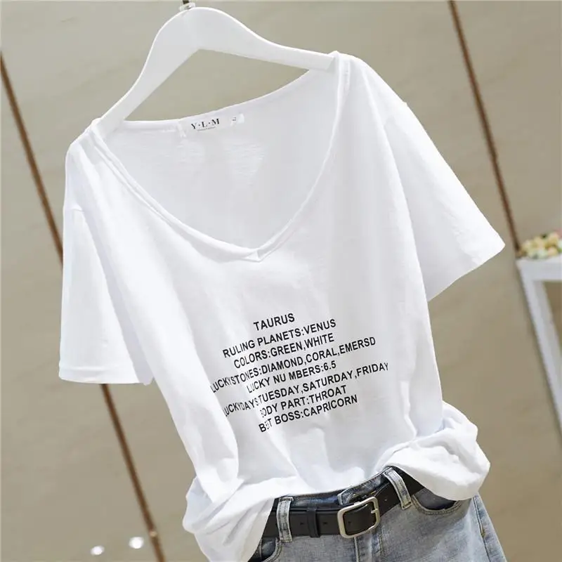 

Women's T Shirt New V Neck Loose Summer New Short Sleeve Solid Color Letter Loose Simplicity Tops Tees Casual Fashion Clothing