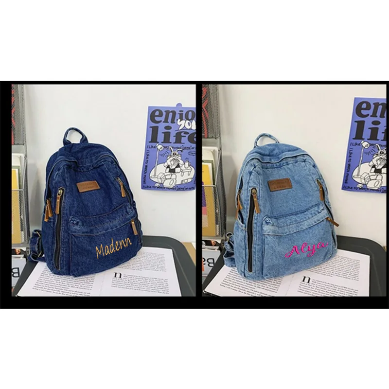 Personalized Customization, Simple And Lazy Style Denim Backpack For High School Students, College Student Canvas Backpack