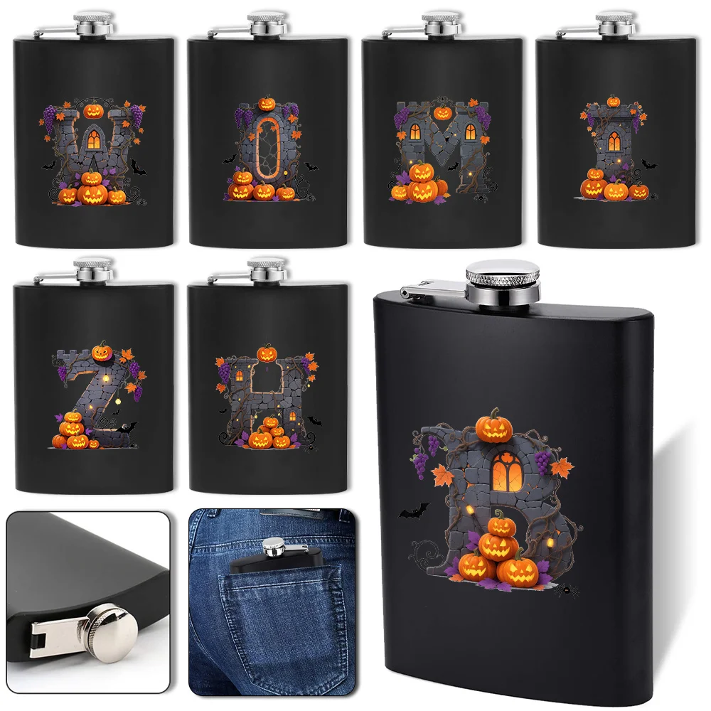 

Durable Metal Wine Jug Large Capacity Whiskey Storage Bottle Fashionable Camping Accessories Halloween Letter Pattern