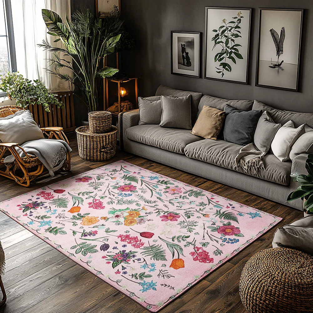 

Pink Floral Area Rug for Living Room Decor Extra Soft Comfortable Indoor Outdoors Mat Carpets for Home Bedroom Nursery