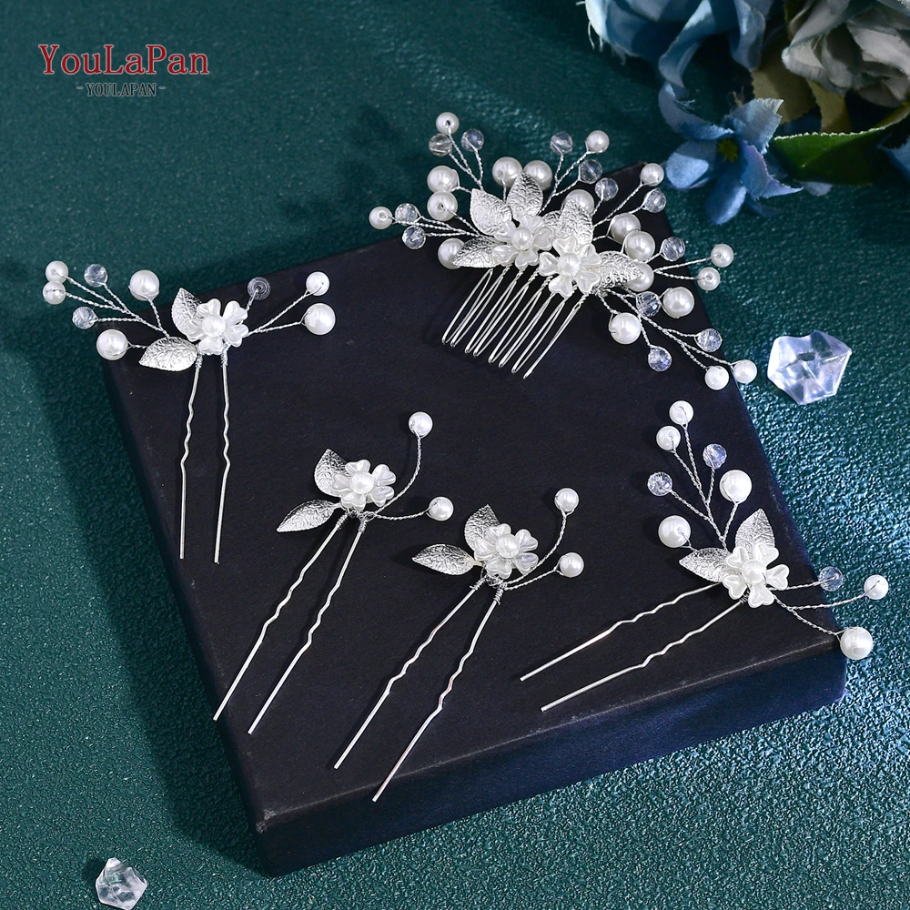 

YouLaPan Wedding Pearl Hair Comb Setting Bridesmaid Hair Accessories Women Handmade Hair pin Alloy Leaf Bride Headwear HP746