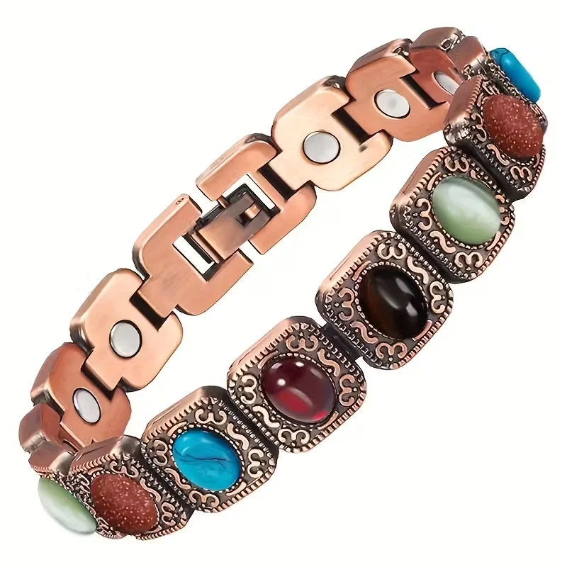 Damen-Magnetarmband, bunte Steine, magnetisches Armband für Frauen mit Magneten, verstellbares Magnetglieder-Armband