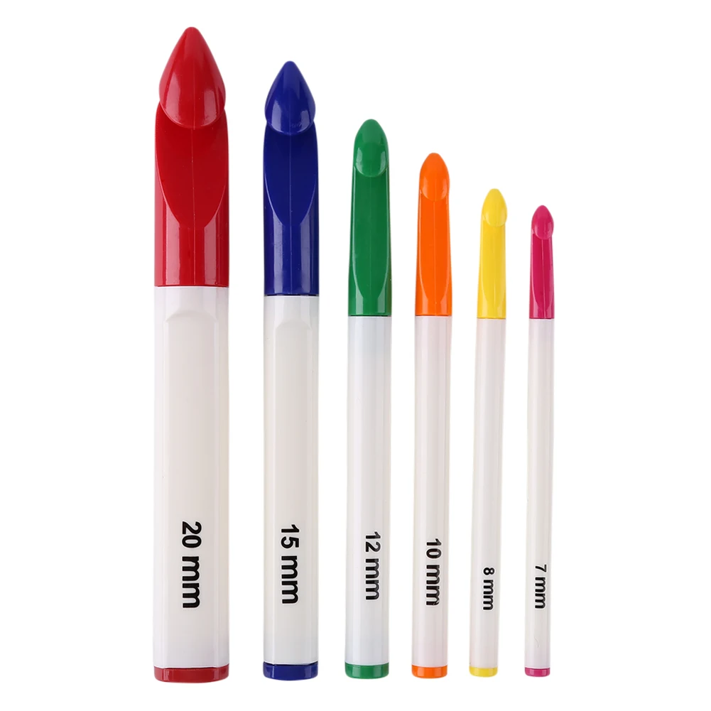 

6Pcs/Set Soft Crochet Hook Circular Knitting Needles Set Plastic Handle Aluminum Weaving Sewing Braid Kit DIY Craft Tool