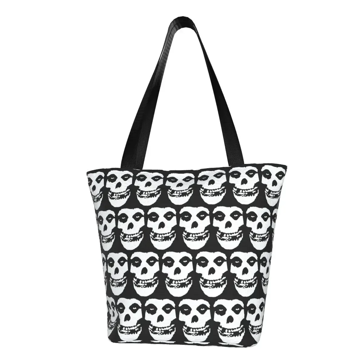 Custom Horror Misfits Skull Face Canvas Shopping Bags Women Portable Groceries Punk Rock Music Tote Shopper Bags