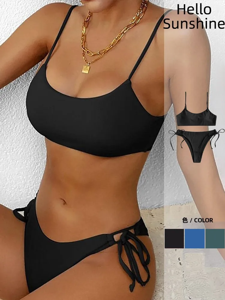 Traje de Baño Bikini Sexy de Color Puro 2026 para Mujer, Conjunto de Natación con Tirantes para Playa, Deportes, Yoga y Fitness, Artículos para Fanáticas HS-251112-403